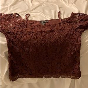 Maroon and blue Lacey off the shoulder shirts